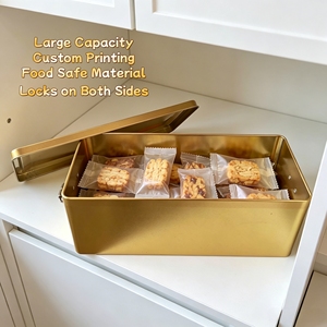 Scatola in Latta Dorata all'Ingrosso con Chiusura a Scatto, Contenitore Rettangolare Personalizzabile, Finitura Opaca, Riciclabile per Pasticceria, Dessert e Biscotti - Product Image 2