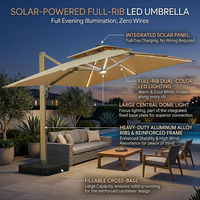 Parasol cantilever carré Meiqi de 3 m - Parasol de jardin moderne en aluminium, résistant au vent et au soleil, pour l'extérieur
