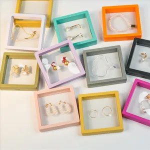 Premium Manufacture Jewelry Floating Frame Plastic Packaging Box Pe Film Transparent Jewelry Display Boxes