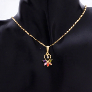 Conjunto de Joyería de Corazón y Mariposa Chapado en Oro, Collar con Colgante de Cristal Multicolor, Pendientes Colgantes para Mujer, Aniversario, Compromiso - Product Image 1