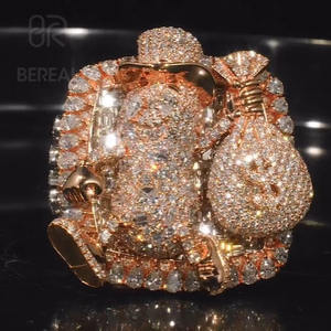 Anillo de Diamantes Cultivados en Laboratorio Personalizado, Anillo de Hombre con Incrustaciones de Diamantes, Certificado IGI, Diamante VVS Hecho en Laboratorio, Plata 925, Estilo Hip Hop, Anillo con Letras, Joyería - Product Image 1