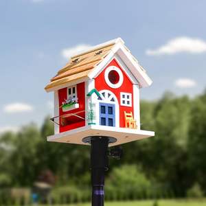 Cage à oiseaux en bois Mangeoire à oiseaux en bois de cèdre massif de style manoir rouge avec quincaillerie en acier inoxydable Pièce maîtresse BGarden - Product Image 4