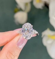 Bague de fiançailles en or blanc 10K 14K 18K avec trois pierres ovales en diamant de laboratoire VVS pour femmes, certifiée IGI