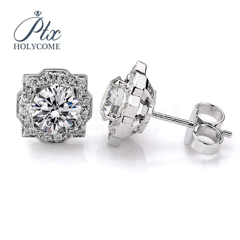 Holycome VVS clarity round shape 925 silver loose moissanite diamond earrings