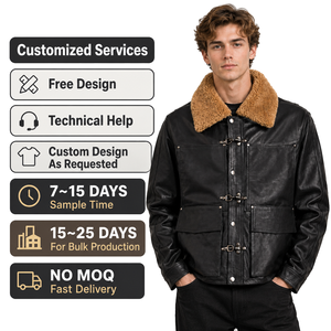 <span class=keywords><strong>Giacca</strong></span> da Motociclista in Vera Pelle Personalizzata per Pompieri, Colletto in Sherpa, Multi Tasche, Abbigliamento da Lavoro, Accessori in Argento Anticato, <span class=keywords><strong>Giacca</strong></span> da Uomo - Product Image 2