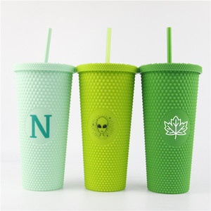 Plastic matte beker met deksel en rietje, dubbelwandig, matte reistumbler voor ijskoffie, brede opening, morsbestendig - Product Image 1