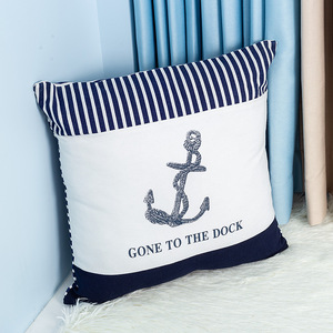 Nautical Anchor Print <b>Throw</b> <b>Pillow</b> Cotton Linen Square Cushion Decorative Sofa <b>Pillow</b> Marine Pattern Washable - Product Image 3