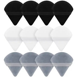 <span class=keywords><strong>Puff</strong></span> cosmético lavable suave de terciopelo flocado negro <span class=keywords><strong>gris</strong></span> rosa - Product Image 2