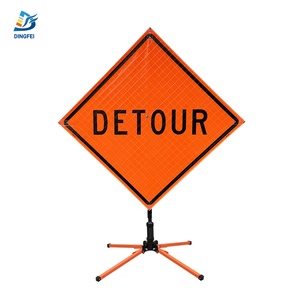 Vinyle Réfléchissant Temporaire Pliable Orange Durable Construction Roll Up Panneau de Signalisation Détour - Product Image 2