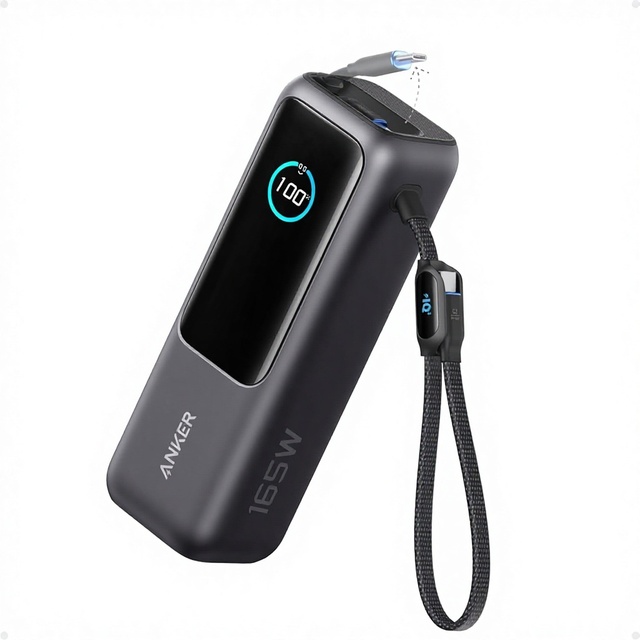 Anker Laptop Power Bank 25,000mAh Portable Charger Triple 100W USB-C/USB-A Ports Built-in Retractable Cables Flight-Approved