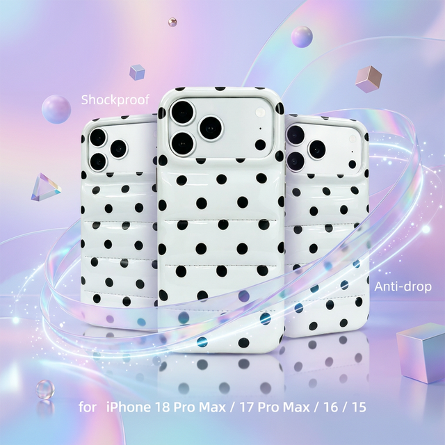 Hot Sale Trendy Shiny White Dotted Padded Phone Case Soft Air Cushion Shock Absorbing Protector for for iPhone 15 to 18 Pro Max