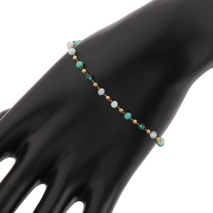 Cadena de cuentas de cristal verde azul claro para pulsera DIY, tobillera, material para hacer joyería de playa, forma de bola de 8 mm, chapado en aleación de zinc - Product Image 5