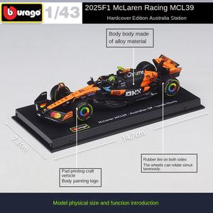 Bburago 1:43 2025 F1 Racing Mclaren Redbull Ferrariii # 4 # Modèle de voiture miniature en alliage métallique 81 MCL39, édition reliée - Product Image 2