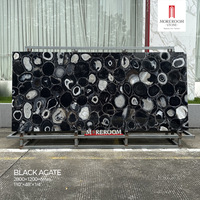 Dalle de pierre frittée 1200x2800mm, 6mm, surface brillante, aspect pierre gemme, en agate noire, pour mur intérieur de luxe