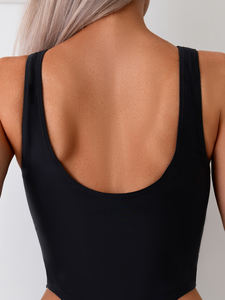 ชุดว่ายน้ำวันพีซสีดำ คอลึก ผ่าสูง สำหรับผู้หญิง ช่วยให้ดูผอมเพรียว สวมใส่ได้เหมือนเสื้อท่อนบน แฟชั่นมินิมอล - Product Image 3