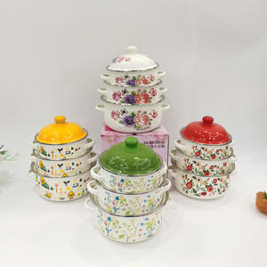 أواني طهي للمطبخ OEM/ODM 3 قطع غطاء ملون بمقبض مزدوج كسرولة مطلية بالمينا غير لاصقة-وعاء حساء من المينا - Product Image 1