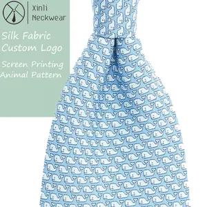 XINLI Whale Pattern All Over Digital Print cravatta da uomo Fashion Design Animal Custom Printed Silk Tie