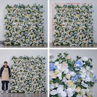 Dinding Bunga Buatan Gaya Mawar Sutra, Hydrangea, Daisy, dan Bunga Liar untuk Dekorasi Panggung Acara, Latar Belakang Bunga Persegi 8*8 kaki yang Dapat Disesuaikan