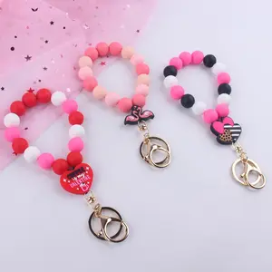 Atacado Dia Dos Namorados Presentes Silicone Beads Wristlet Pulseira Keychain Criativo Doce Coração Forma Pulseira Chaveiro
