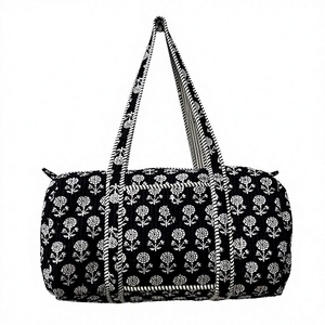 Handmade Cotton Duffle <b>Bag</b> With Floral Cotton Bohemian Style <b>Travel</b> Tote For <b>Women</b> All Seasons Zipper Closure - Product Image 1