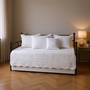 Juego de Fundas para Cama Nido, 6 Piezas, Reversible, Acolchado, Borde Festoneado Blanco, Algodón, Ropa de Cama para Todas las Estaciones - Product Image 2