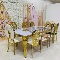 Table de mariage en verre miroir doré, acier inoxydable, rose doré, location de table de mariage