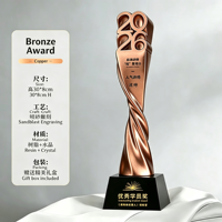 JINZUN Nouveauté 2026 Trophée en résine torsadée avec logo personnalisé, base en or, argent et cristal, pour récompense d'entreprise