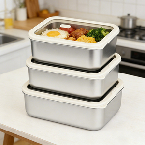 2026 Wholesale Hot selling 304 Stainless Steel Food Storage Container Lunch <b>Box</b> <b>Set</b> with Tempered Glass Lid - Product Image 1