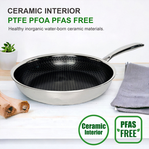 Padella Antiaderente Divisa con Fondo Piatto in Acciaio Inox Triplo Strato Senza PFAS con Rivestimento a Nido d'Ape - Product Image 3