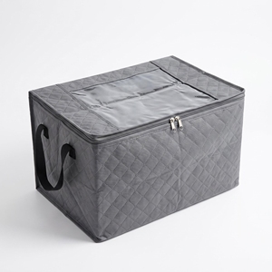Dark Gray Quilted Non-woven Fabric Foldable Clothes <b>Storage</b> <b>Bin</b> with Clear Visible Window - Product Image 4