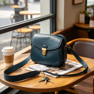 Vintage Dark Green Leather Women Saddle Bag Flap Closure <b>Gold</b> Hardware Wide Strap Fashion Ladies Crossbody Purse - Product Image 2