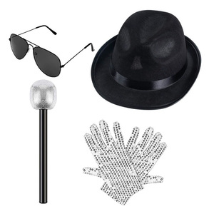 Accessoires de costume Pop King Jackson : Chapeau Fedora, lunettes de soleil et microphone pour fête cosplay d'Halloween sur le thème des années 80 Rocky - Product Image 1