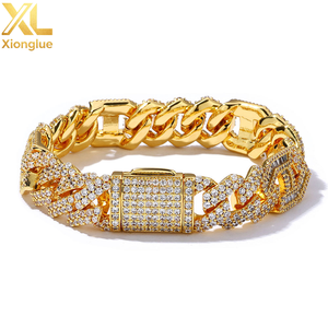 Unisex 15mm Iced Diamond Cuban Link Bracelet PVD Gold Plated Prong Chain New Style Hip Hop Jewelry for <b>Men</b> Women Main Zircon - Product Image 1