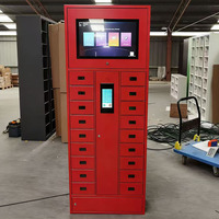 Casier de rangement intelligent 2026 à 18 portes avec serrure électronique, station de recharge pour téléphone, affichage publicitaire 21,5 pouces et couleurs variées pour restaurant