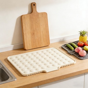Multifunctional Reusable <b>Food</b> Grade <b>Silicone</b> Drying Mat for Home Kitchen Countertop Use with Built-in Drainage Lip - Product Image 4