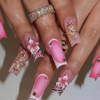 Nouvel Arrivage en Gros : Faux Ongles XXL Carrés 3D en Gel Fleur, 10 Pièces, Faits Main, à Presser, Épais et Glamour en Acrylique, Prêts à Porter