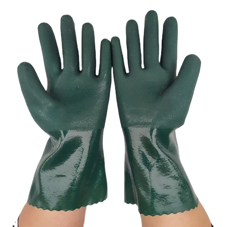 PVC Glove Green Long Protective Heavy Duty Industry Oil Chemical Resistant Anti Slip Gloves
