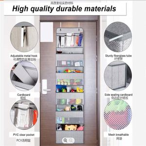 Sac de rangement suspendu à cinq couches en tissu non tissé gris sérigraphié, pliable, avec fenêtre en maille pour porte arrière - Product Image 4