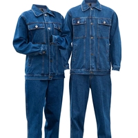 Ensemble de vêtements de travail en denim épais pour le printemps et l'automne, pantalons et jeans durables, uniformes de travail pour hommes et femmes