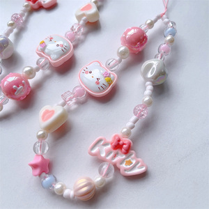 Ciondolo per braccialetto per telefono rosa ciao gattino con perline cordino per telefono portachiavi simpatico custodia per telefono accessorio cordino per ragazze. - Product Image 3