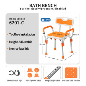 Aluminum alloy <b>shower</b> <b>chair</b> for the elderly and pregnant women, with adjustable backrest and foldable design. - Product Image 5