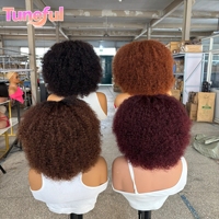 Perruques en cheveux humains bouclés crépus avec frange, prêtes à porter, sans dentelle frontale, sans colle, en cheveux humains péruviens, fabriquées à la machine