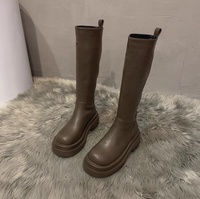Bottes montantes classiques pour femmes à talon compensé de 4,5 cm en cuir extensible, imperméables, respirantes, légères et confortables – Vente en gros