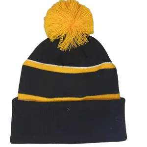 Carta personalizada do jacquard bordada bobble chapéus lã Toque pom pom malha inverno gorro chapéu com logotipo personalizado