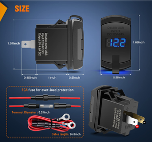 Soket Pengisi Daya Mobil USB Ganda dengan <span class=keywords><strong>Voltmeter</strong></span> LED 12V/24V Pengisi Daya Super Cepat Mobil 2 Port USB Stopkontak untuk Bus Kapal Laut Truk - Product Image 5
