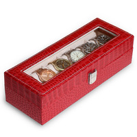 Haute qualité six crocodile PU boîte de montre à clapet verre présentoir montre boîte de rangement spot en gros