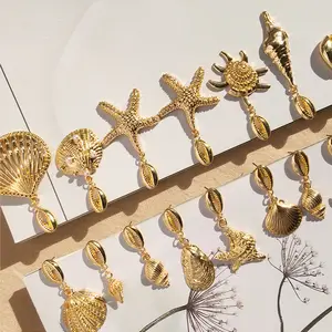 Brincos para mulheres, novo design de 2020 na moda banhado a ouro concha starfish concha assimétrica