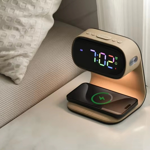 Cargador Inalámbrico Rápido de 15W para Teléfono Móvil con Lámpara de Madera RGB, Luz Nocturna y Reloj, Modelo de Escritorio <span class=keywords><strong>A40PRO</strong></span> - Product Image 1