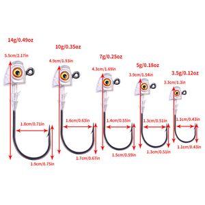 Cabeza de jig de plomo con forma de pez y ojos 3D, anzuelo negro afilado de 3.5g a 14g para señuelos blandos, equipo de pesca de agua dulce para lubina y trucha - Product Image 2
