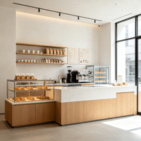 Aménagement de magasin de vente au détail axé sur le design pour café moderne avec vitrine de boulangerie et comptoir de bar à café pour livraison mondiale